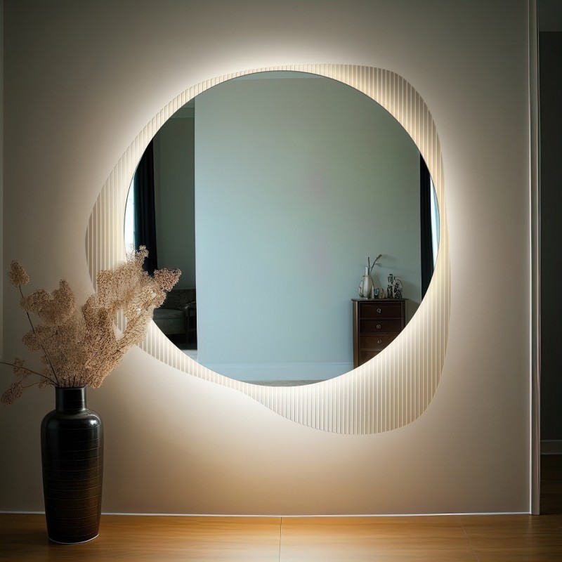 Spiegel auf ornamentiertem Glas Estriado mit Beleuchtung - LUXORA ELEGRA LED
