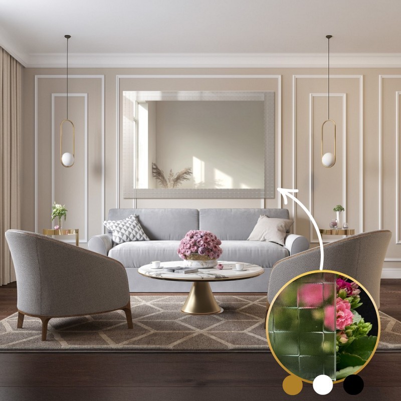 Dekorativer rechteckiger Spiegel aus ornamentiertem Glas Master Flex - LUXORA ETERION