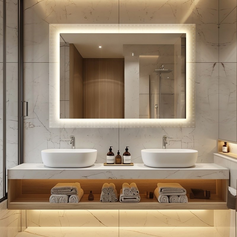 Rechteckiger Spiegel auf ornamentiertem Glas Master Flex mit Beleuchtung - LUXORA ETERION LED
