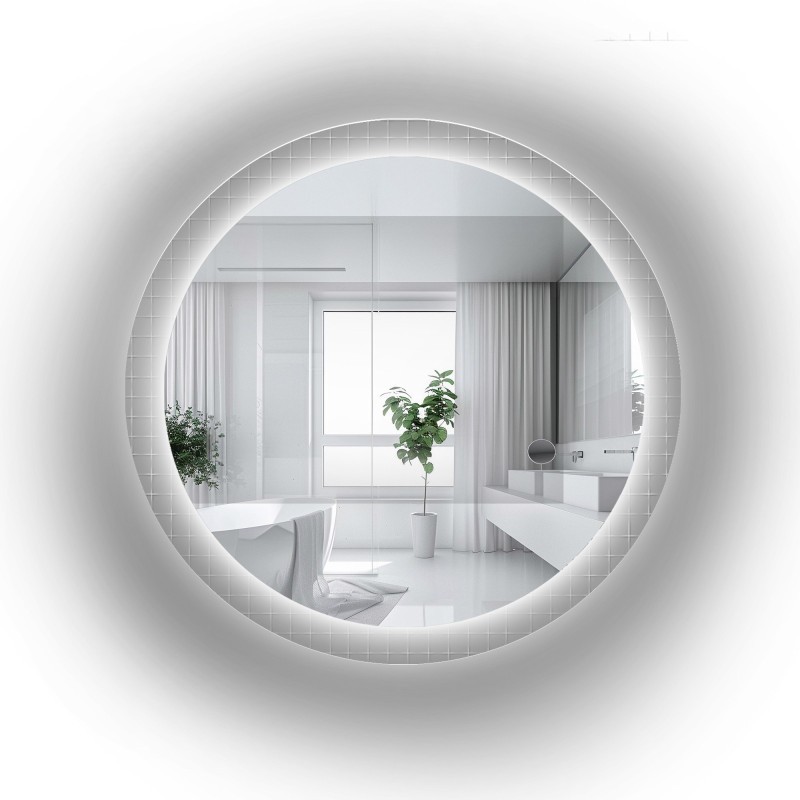 Runder Spiegel auf ornamentiertem Glas Master Flex mit Beleuchtung - LUXORA FROSTED LED