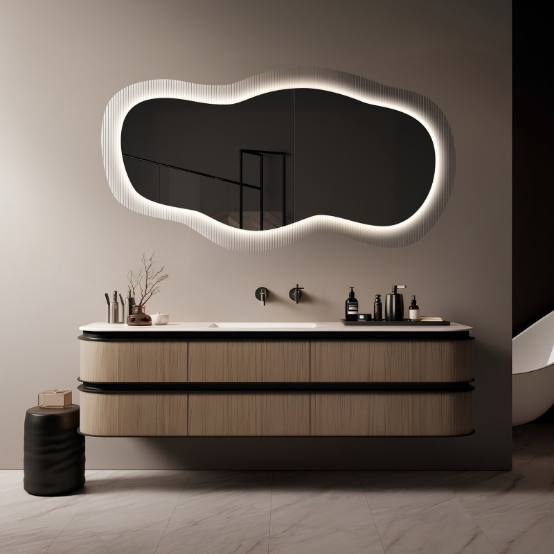 Spiegel auf ornamentiertem Glas Estriado mit Beleuchtung - LUXORA GLASORI LED