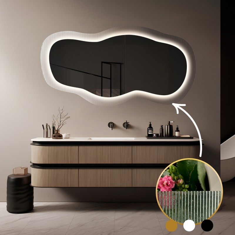 Spiegel auf ornamentiertem Glas Estriado mit Beleuchtung - LUXORA GLASORI LED