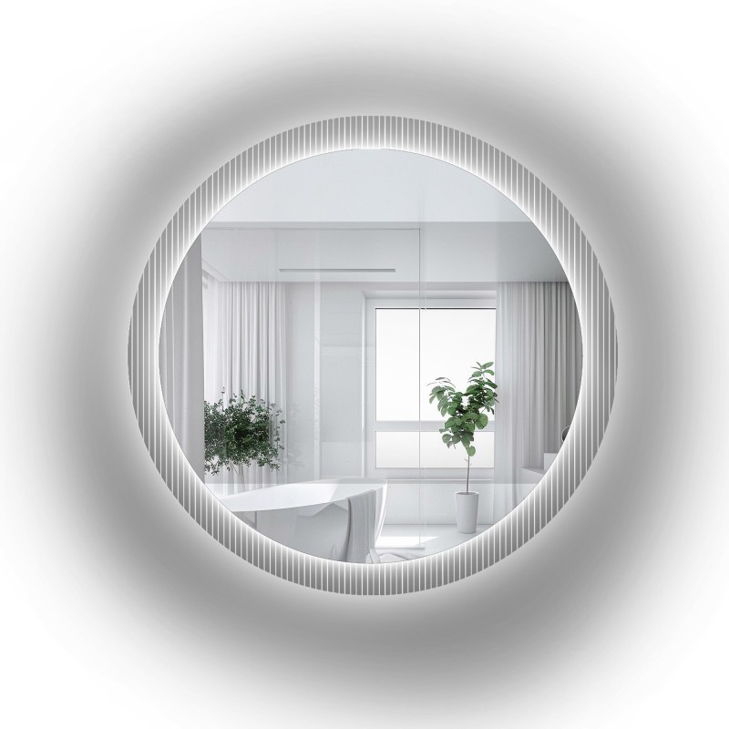 Runder Spiegel auf ornamentiertem Glas Visiosun Classic mit Beleuchtung - LUXORA GLIMMER LED
