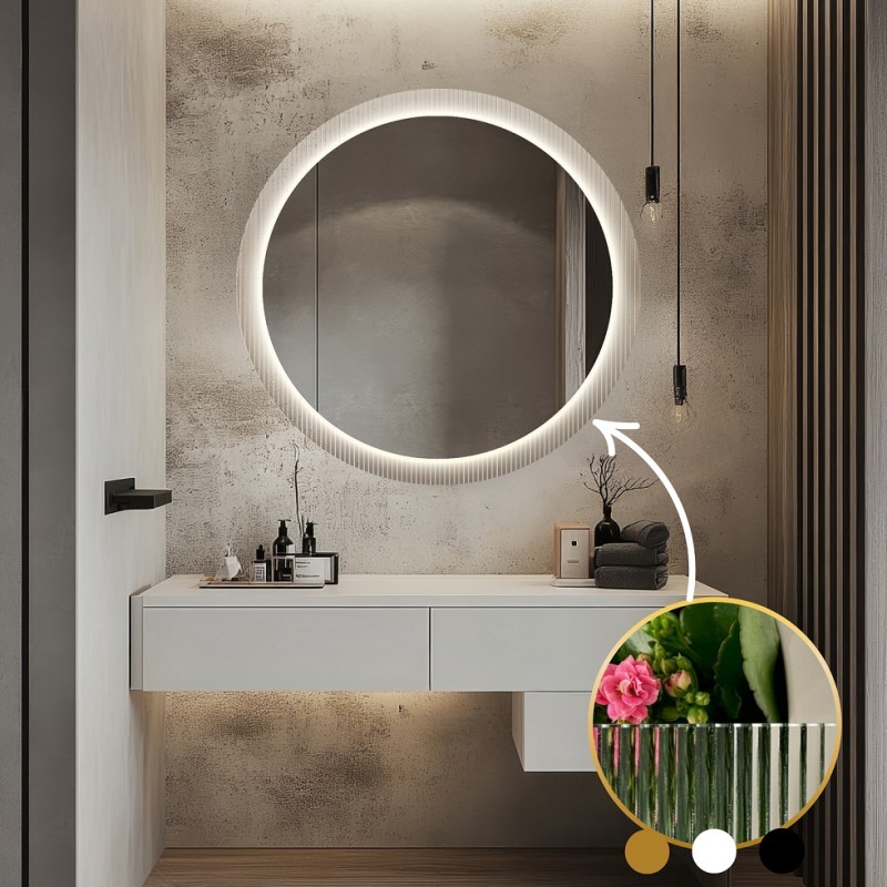 Runder Spiegel auf ornamentiertem Glas Visiosun Classic mit Beleuchtung - LUXORA GLIMMER LED