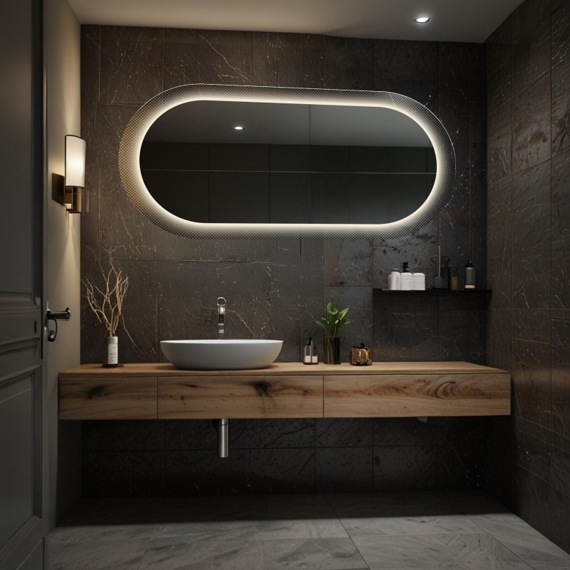 Ovaler Spiegel auf ornamentiertem Glas Master Point mit Beleuchtung - LUXORA ORNATE LED