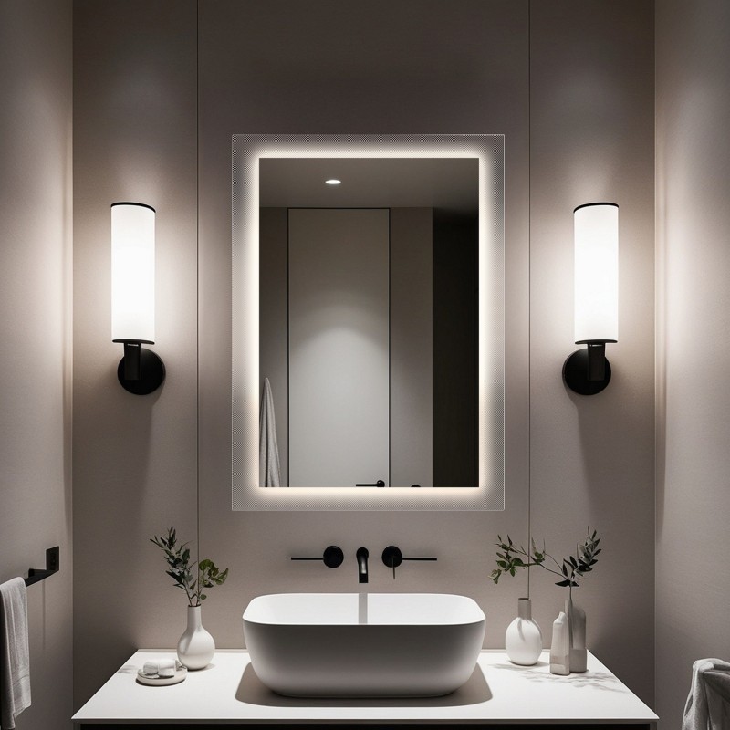 Rechteckiger Spiegel auf ornamentiertem Glas Master Point mit Beleuchtung - LUXORA SOLEIL LED