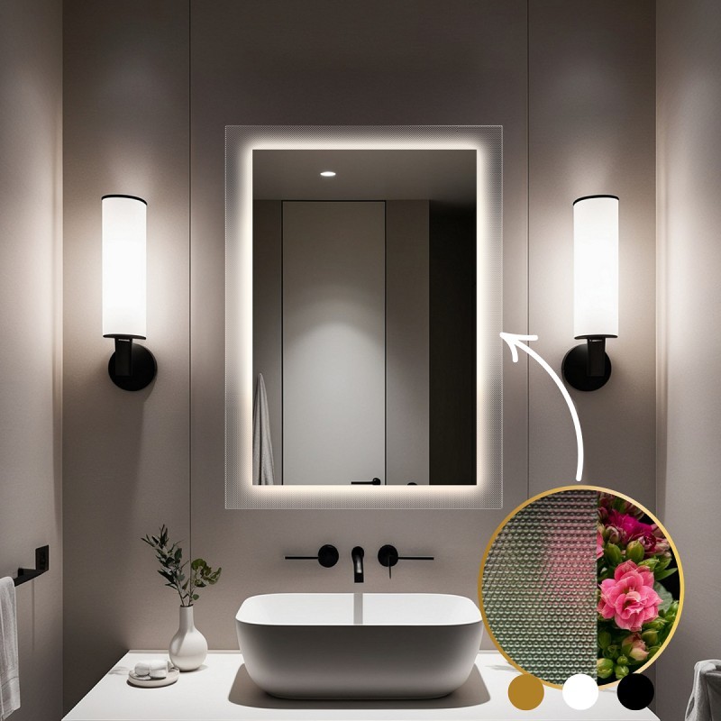 Rechteckiger Spiegel auf ornamentiertem Glas Master Point mit Beleuchtung - LUXORA SOLEIL LED