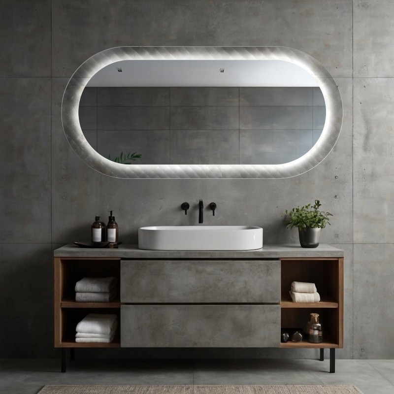 Ovaler Spiegel auf ornamentiertem Glas Master Soft mit Beleuchtung - LUXORA VESPER LED