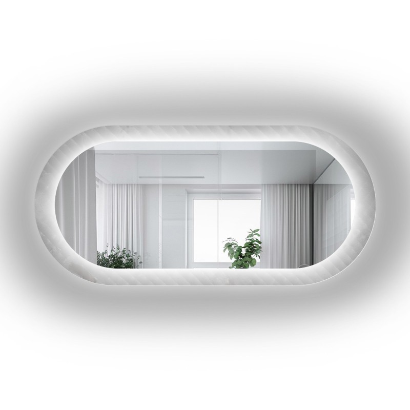 Ovaler Spiegel auf ornamentiertem Glas Master Soft mit Beleuchtung - LUXORA VESPER LED