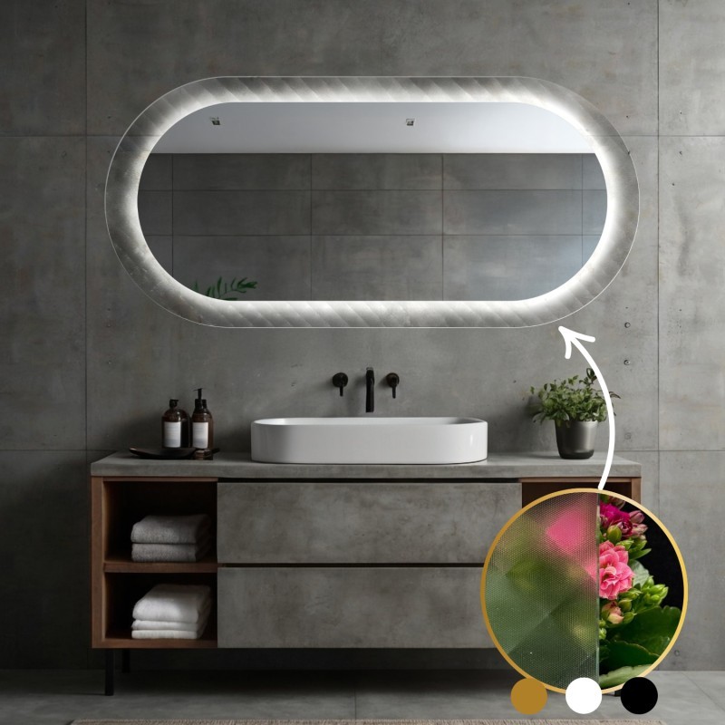 Ovaler Spiegel auf ornamentiertem Glas Master Soft mit Beleuchtung - LUXORA VESPER LED
