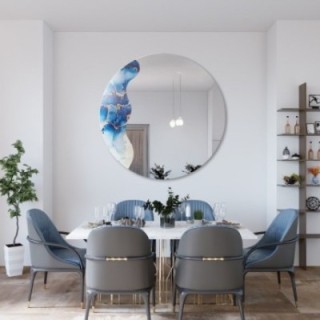 Unregelmäßiger Spiegel auf rundem blauem Marmor – MARBLE BLUVERO