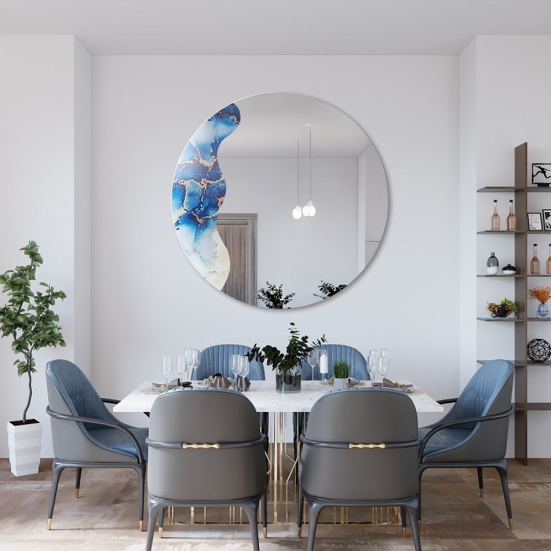 Unregelmäßiger Spiegel auf rundem blauem Marmor – MARBLE BLUVERO
