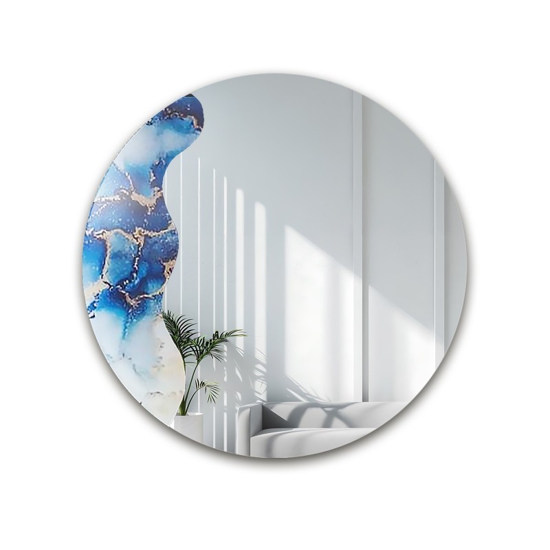 Unregelmäßiger Spiegel auf rundem blauem Marmor – MARBLE BLUVERO