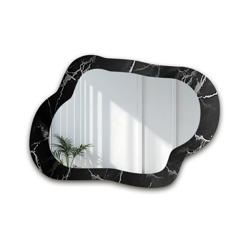 Unregelmäßiger Spiegel auf schwarz-silbernem Marmor – MARBLE GRISO