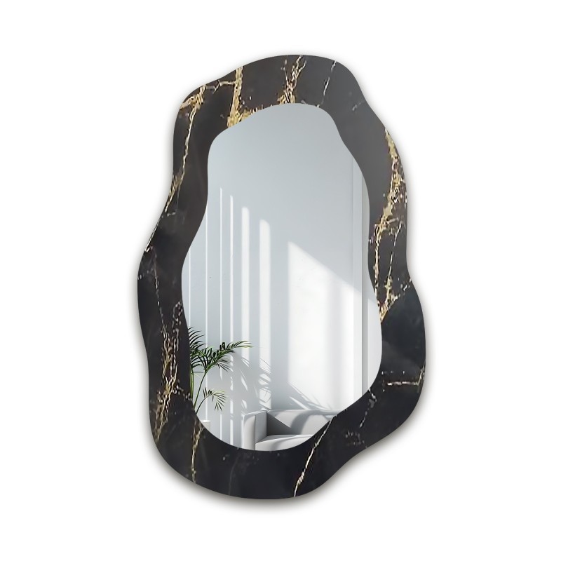 Unregelmäßiger Spiegel auf schwarz-goldenem Marmor – MARBLE NOCTO