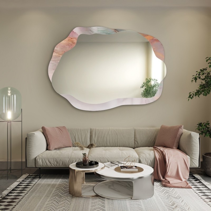 Unregelmäßiger Spiegel auf rosafarbenem Marmor – MARBLE ROSATO