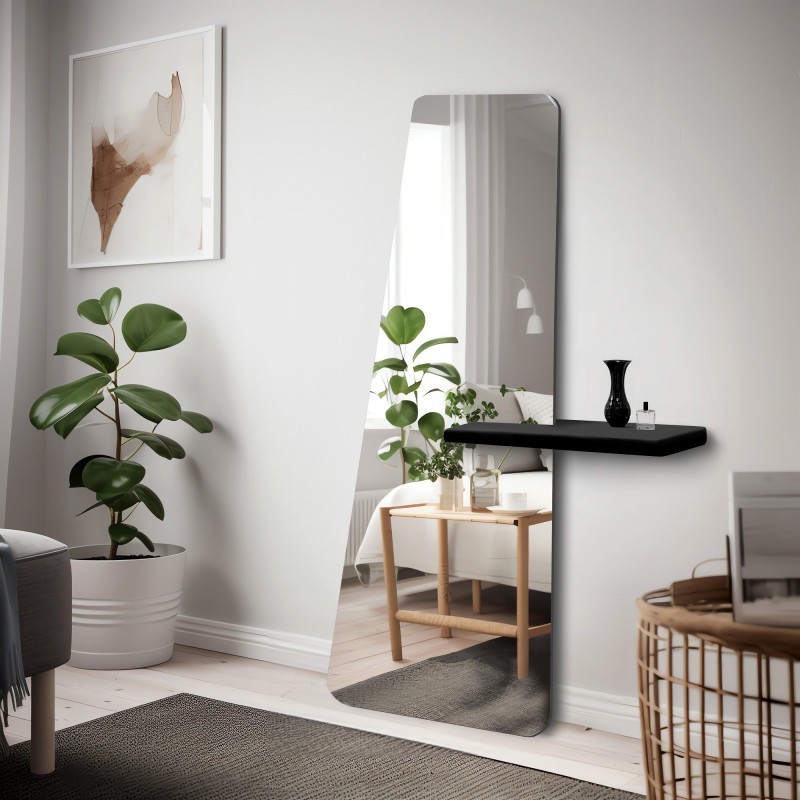 Moderner unregelmäßiger Standspiegel mit Ablage - MATEO SHELF