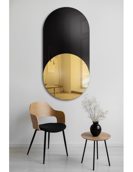 Exklusiver ovaler Dekospiegel mit schwarzem Lacobel - ONYX