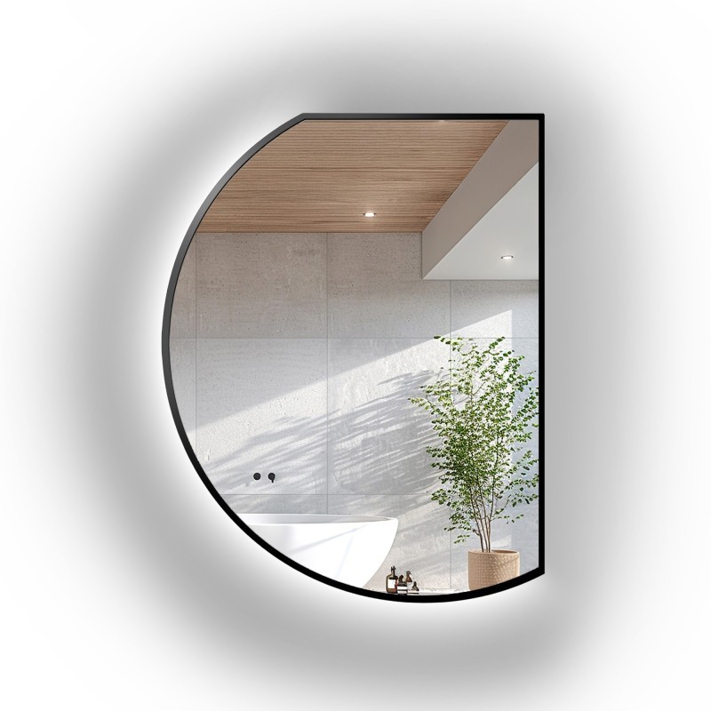 Spiegel mit unregelmäßiger Form in schwarzem matten MDF-Rahmen mit Beleuchtung - ODETTA LED