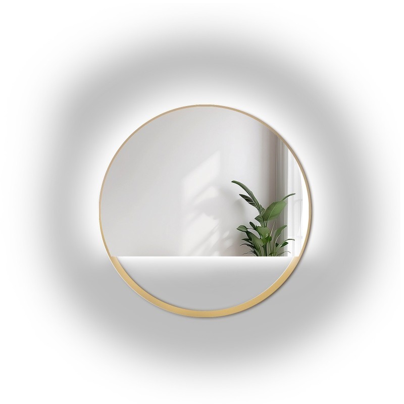 Runder Spiegel in goldenem MDF-Rahmen SLIM mit Freiraum - OLENA LED