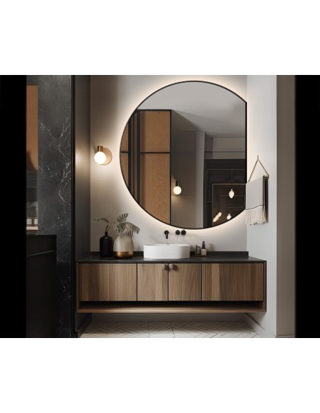 Runder Spiegel aus mattschwarzem MDF-Rahmen mit Beleuchtung - OTTO LED Abgeschnittene Seite