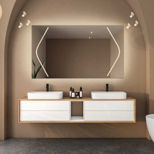 Rechteckiger Badezimmerspiegel mit Bluetooth-Lautsprecher...