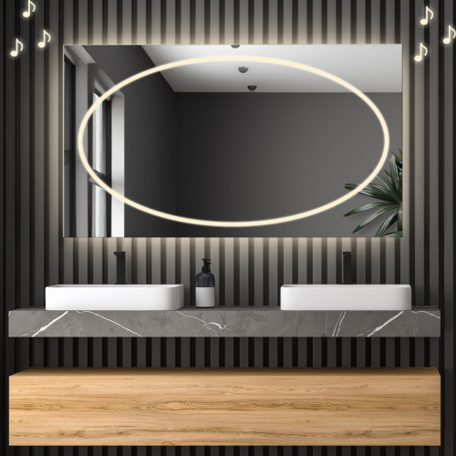 Rechteckiger Badezimmerspiegel mit Bluetooth-Lautsprecher...