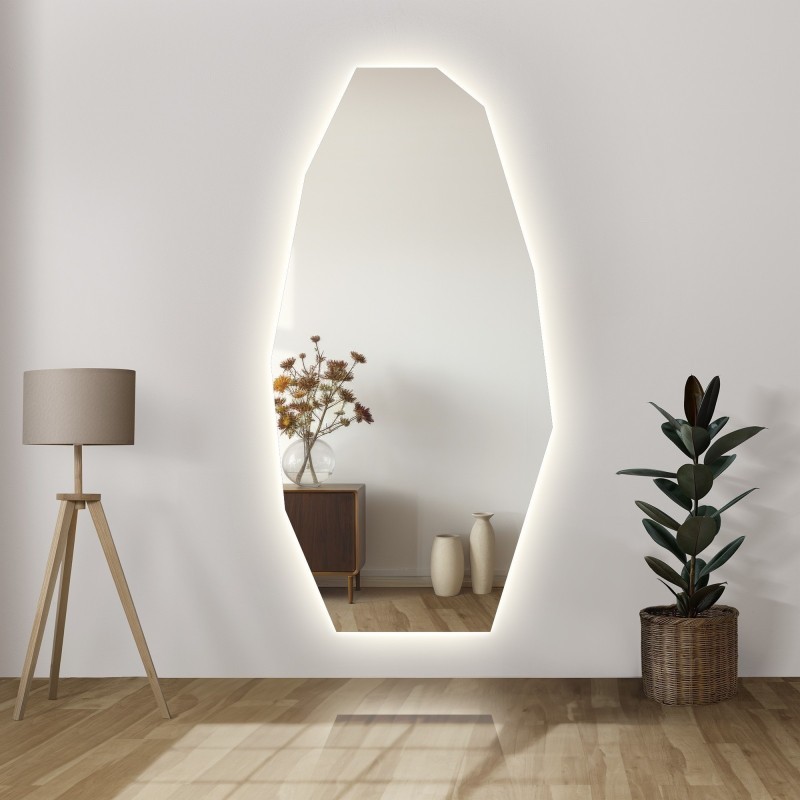 Dekorativer Spiegel mit scharfer, organischer Form und LED-Beleuchtung - PIRYT LED