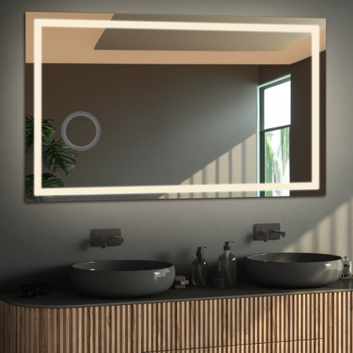 Rechteckiger Badezimmerspiegel mit Zoomspiegel - EMI LED...