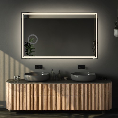 Rechteckiger Badezimmerspiegel mit Zoomspiegel - MIA LED...
