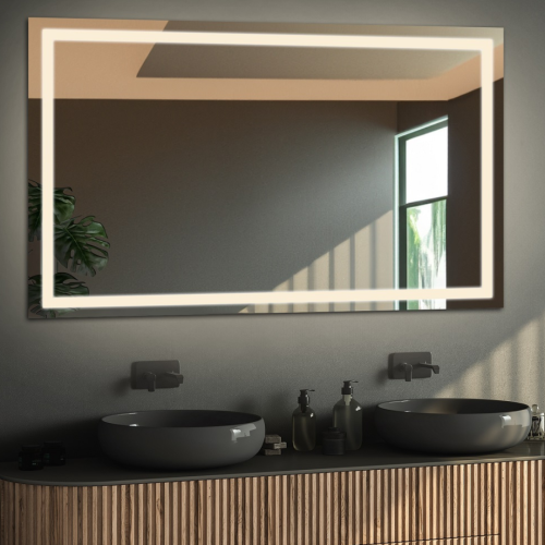 Rechteckiger Badezimmerspiegel mit Antibeschlagheizmatte...