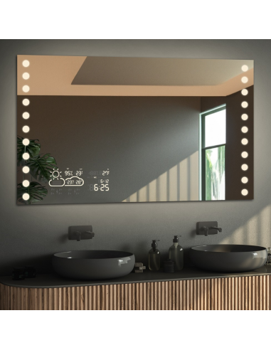 Rechteckiger Badezimmerspiegel mit Wi-Fi-Wetterstation - OLIWIA LED PREMIUM