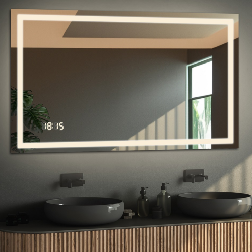 Rechteckiger Badezimmerspiegel mit Digitaluhr und...