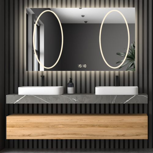 Rechteckiger Badezimmerspiegel mit Digitaluhr und...