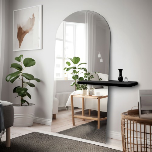 Moderner halbovaler Standspiegel mit Ablage - FRANK SHELF