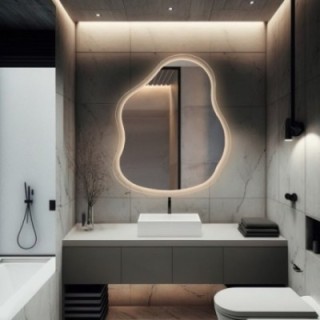 Spiegel in organischer Form auf Floatglas mit Beleuchtung - STONE GLASS LED