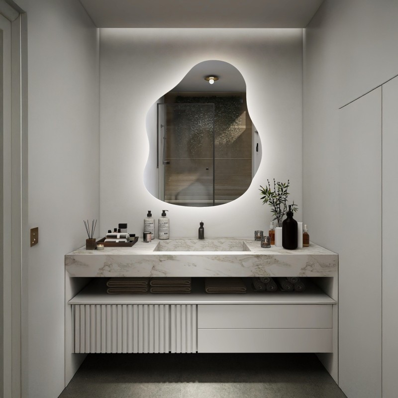 Spiegel in organischer Form mit Beleuchtung - STONE LED