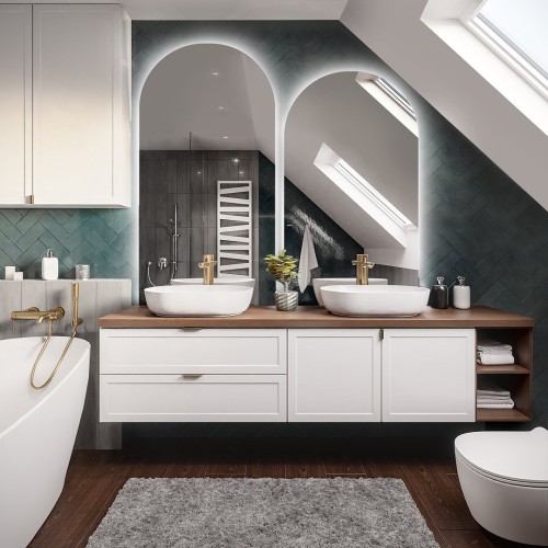 Set aus zwei halbovalen Badezimmerspiegeln mit...