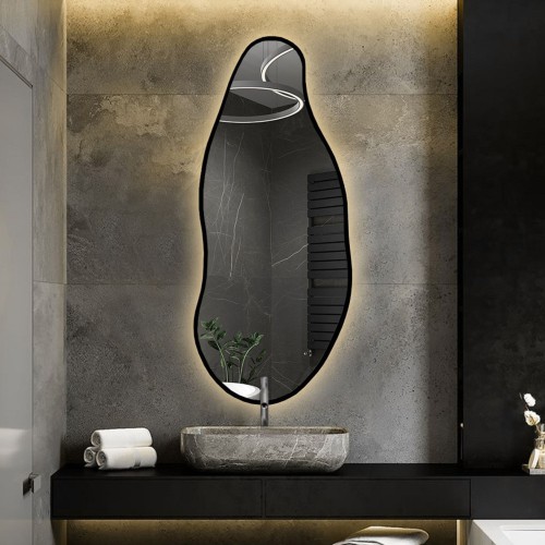 Organisch geformter Spiegel in Rahmen mit Beleuchtung -...