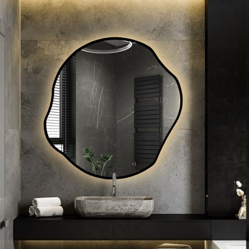 Organisch geformter Spiegel in Rahmen mit Beleuchtung -...