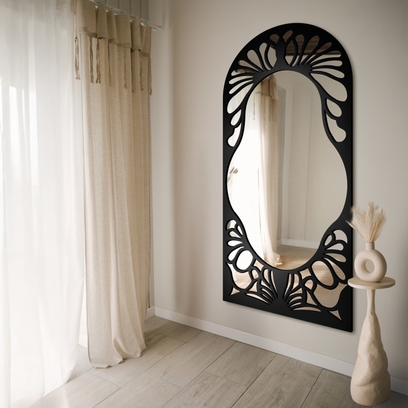 Halbovaler Spiegel mit durchbrochenem MDF-Dekor – VERONELLE FIORE 90X200