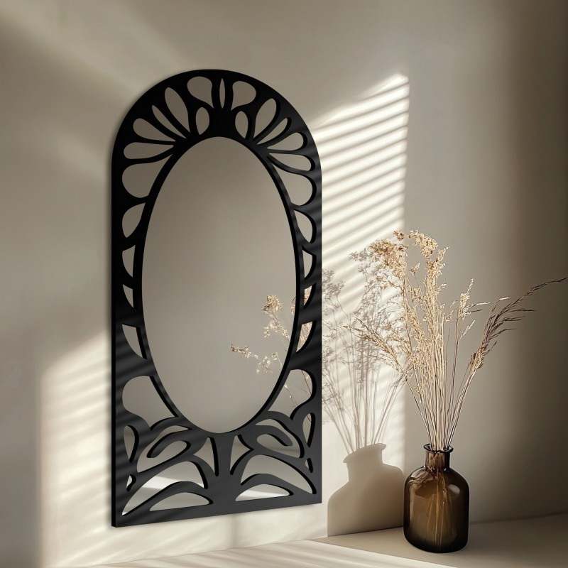 Halbovaler Spiegel mit durchbrochenem MDF-Dekor – VERONELLE ROSAVA 95x200
