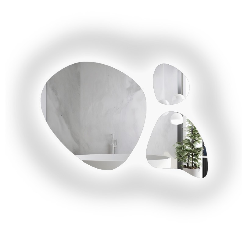 Set von drei Spiegeln in organischer Form, mit Hintergrundbeleuchtung - FLORA LED