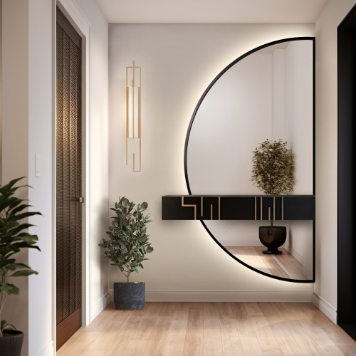 Halbrunder Spiegel in zwei Teilen in einem Rahmen mit...