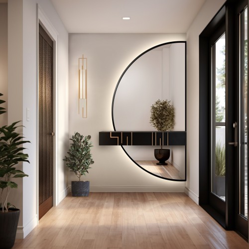 Halbrunder Spiegel in zwei Teilen in einem Rahmen mit... 2