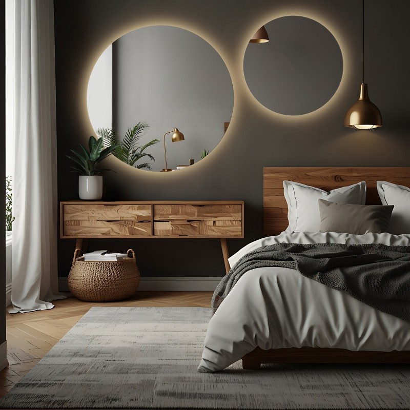 Runder Spiegel SET mit LED Beleuchtung - KREISE LED SET