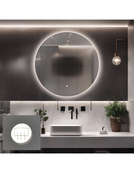 Badezimmerspiegel rund mit Antibeschlagheizmatte - LED-KREIS PREMIUM