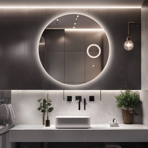 Badezimmerspiegel rund mit Zoom-LED-Spiegel - LED-KREIS...