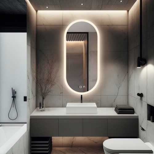 Badezimmerspiegel oval mit Digitaluhr und... 2