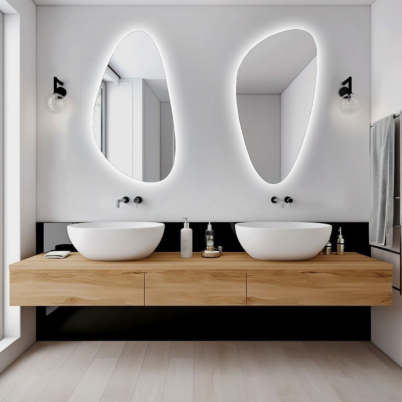 Set aus zwei Spiegeln in unregelmäßiger Form mit Beleuchtung - SELENIT LED